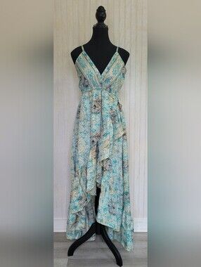​Zury Silk Blend Floral Metallic High Low Dress Free Size EUC